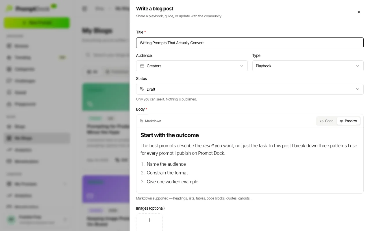 The composer's Preview tab showing the rendered markdown