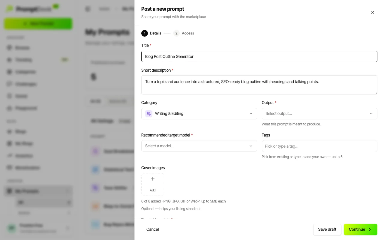 The create dialog with a title and description filled in