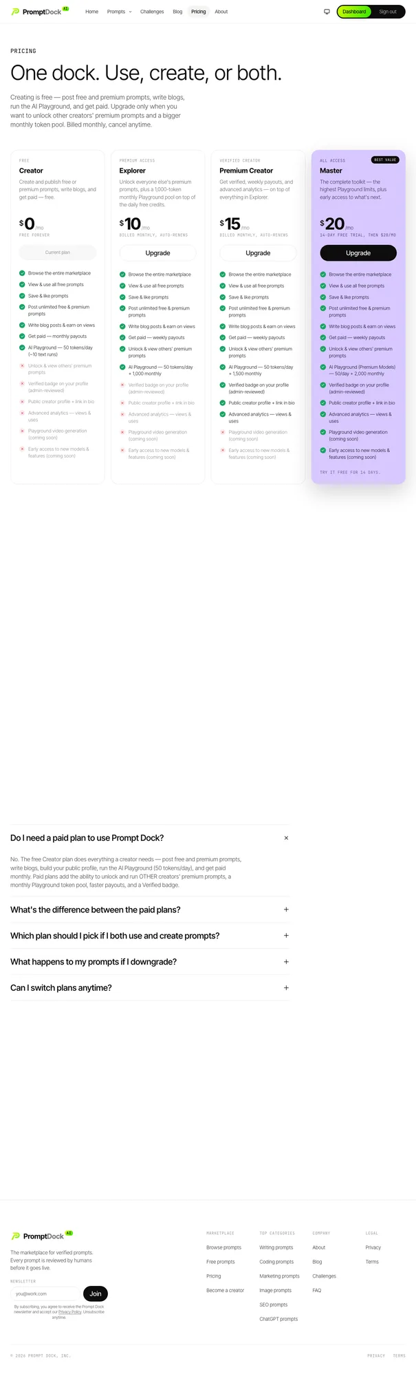 The pricing page comparing every plan feature side by side