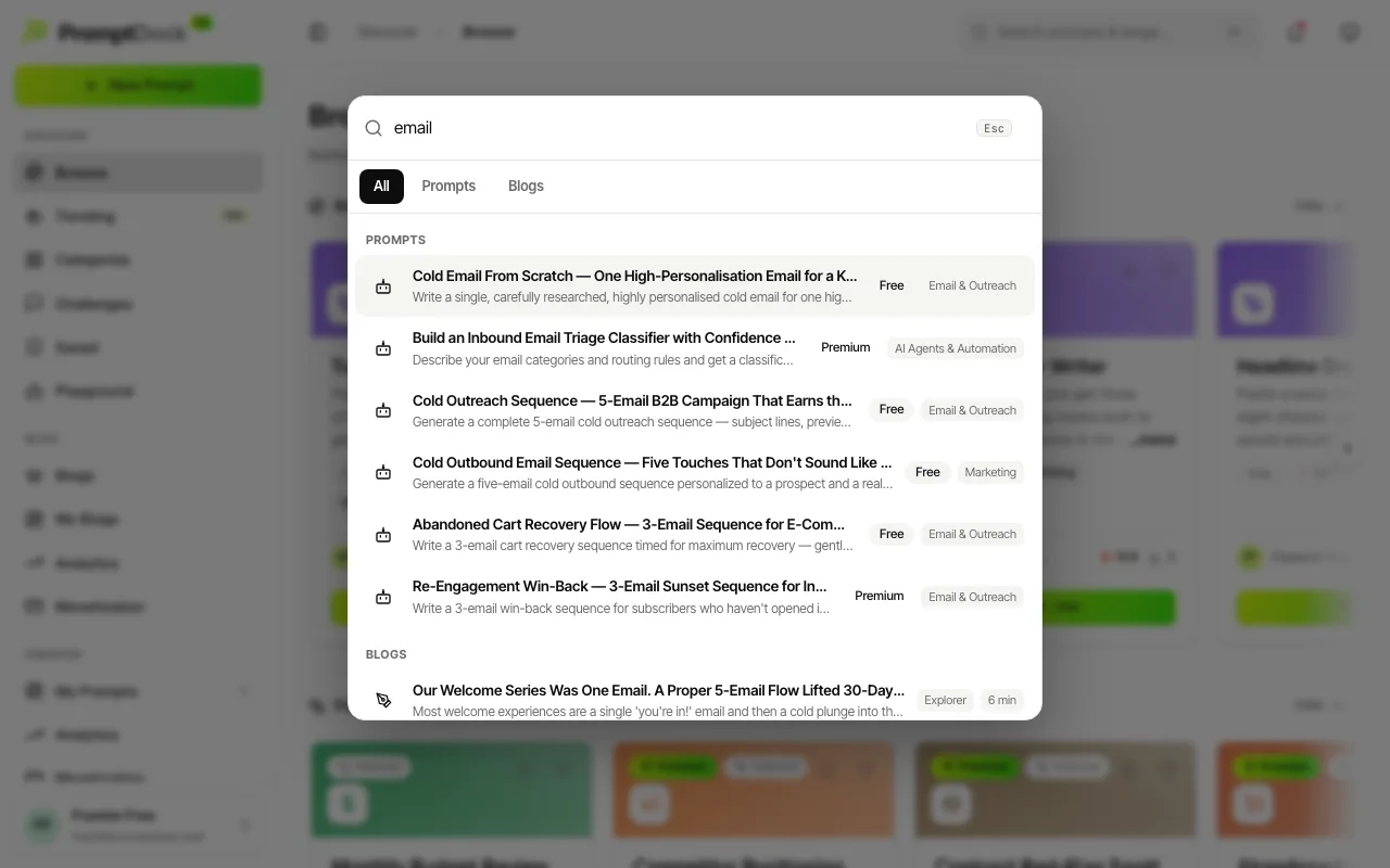 The command-palette search dialog with results as you type