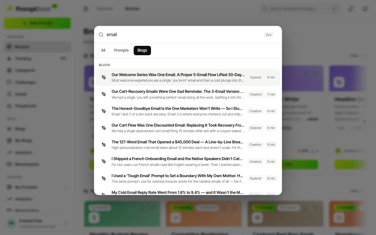 A single tab selected, narrowing the dialog to that one section of results
